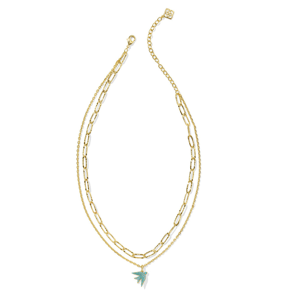 Kendra Scott Stylish Melody Bird Multi-Strand Fashion Necklace with Teal Crystal
