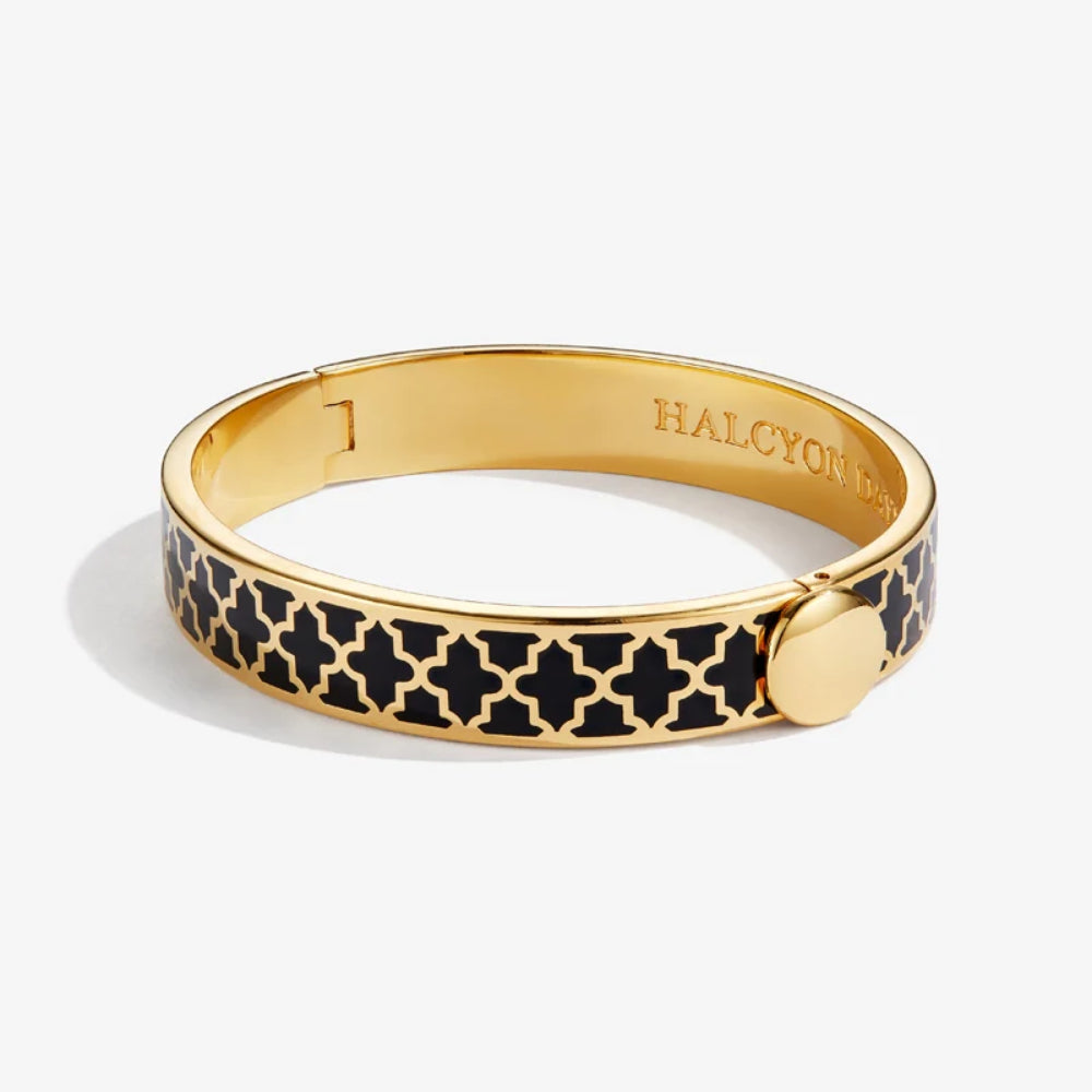 Halcyon Days Elegant 1cm Agama Gold Hinged Enamel Bangle for Women - A Timeless Jewelry Piece