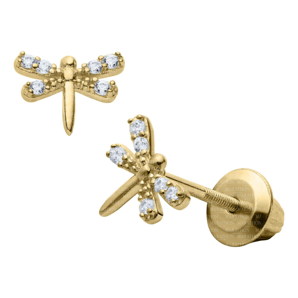 14k Yellow Gold Dragonfly Stud Earrings for 14 - year - old Children