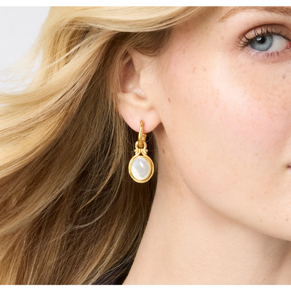 Julie Vos Equestrian - Inspired Saratoga Gold - Plated Hoop and Mother - of - Pearl Charm Earrings for Pierced Ears