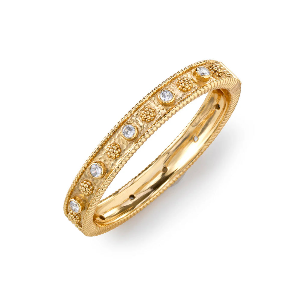 Capucine De Wulf Classic Clear Cubic Zirconia Hinged Bangle Jewelry with Berry Gem Design