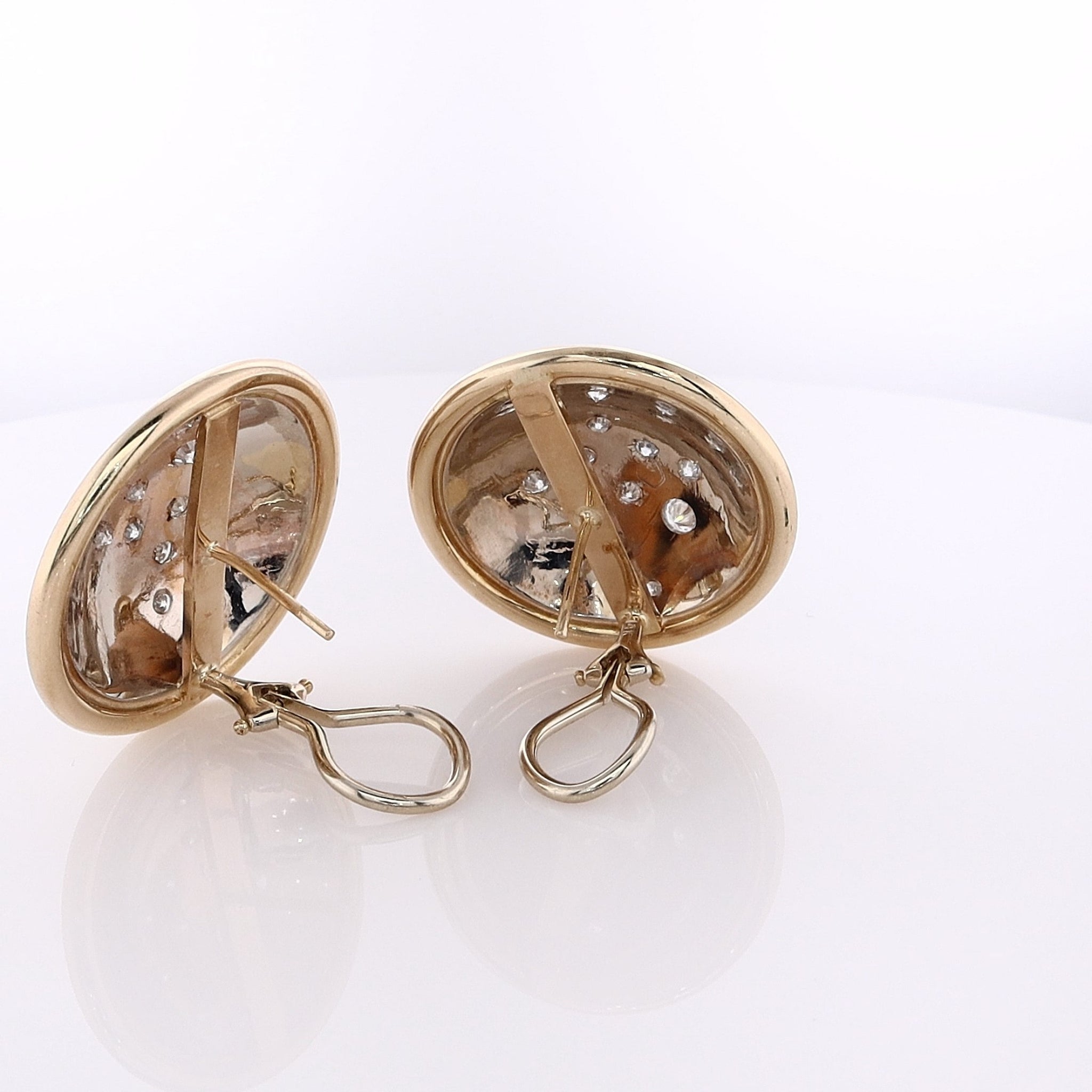 14 Karat Luxury Two-Tone Round Domed Diamond Stud Earrings for Elegant Jewelry Lovers