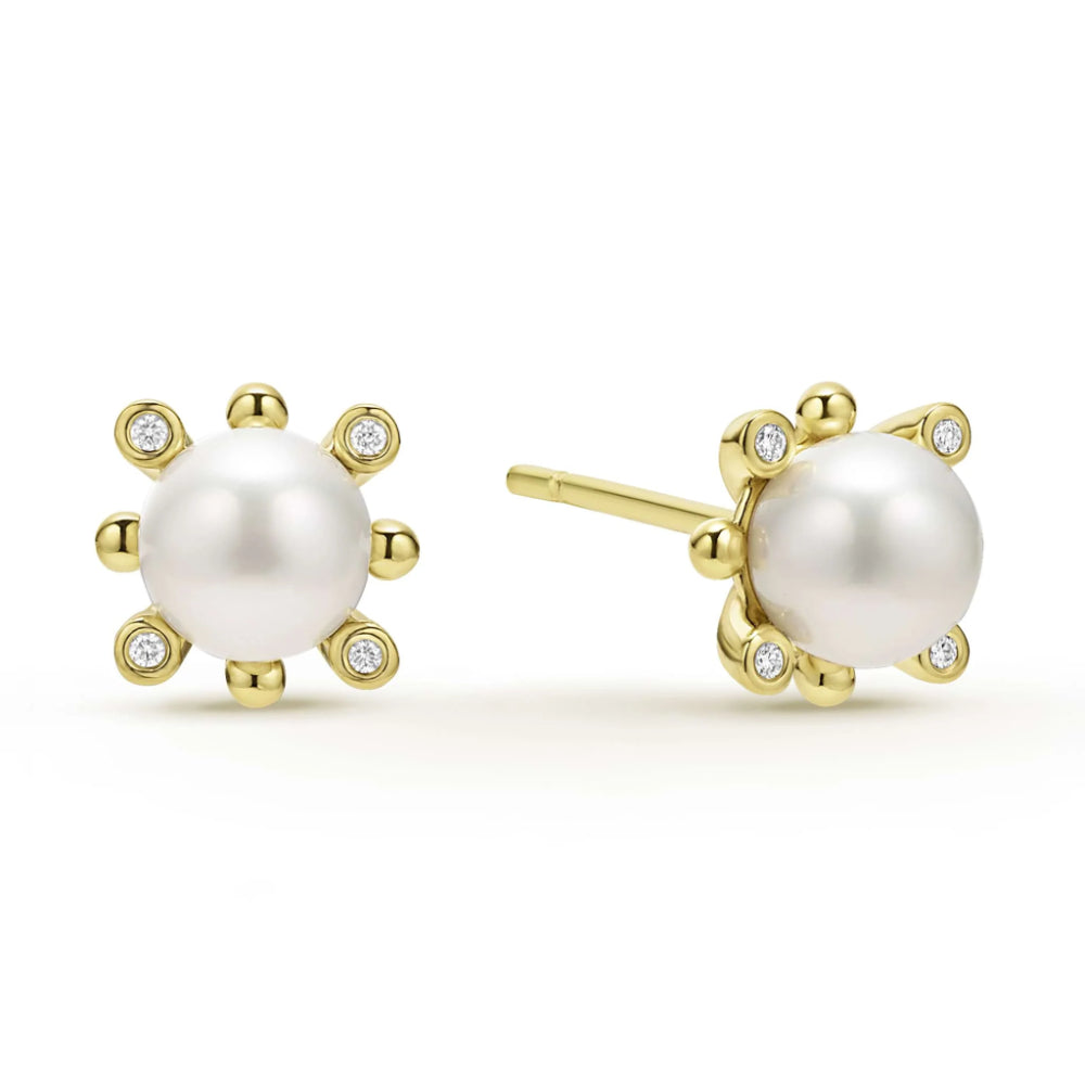 Lagos Luna 18k Gold and Diamond - Adorned Pearl Stud Earrings