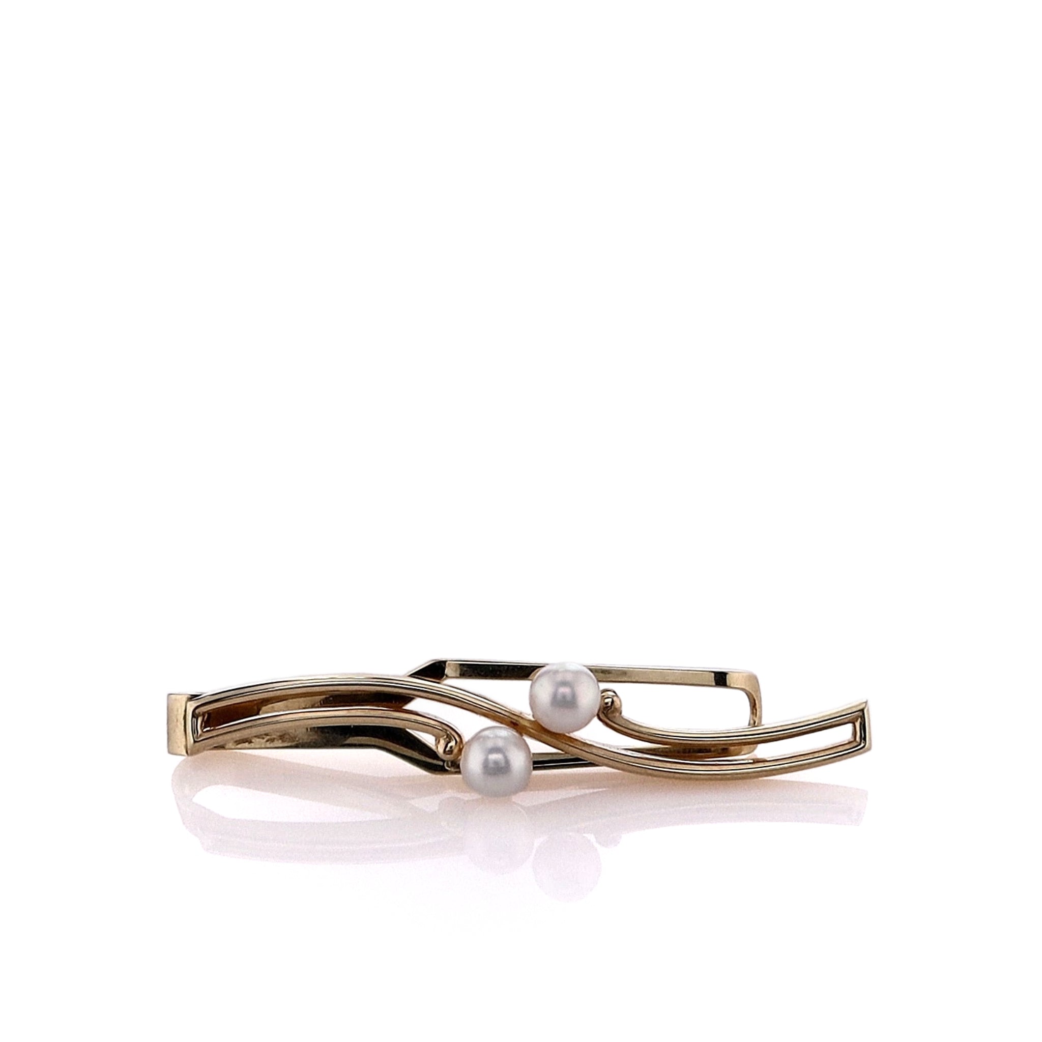 Estate Mikimoto Men's 14k Yellow Gold Formal Tie Bar with Two 5.5mm - 6mm White Akoya Pearls