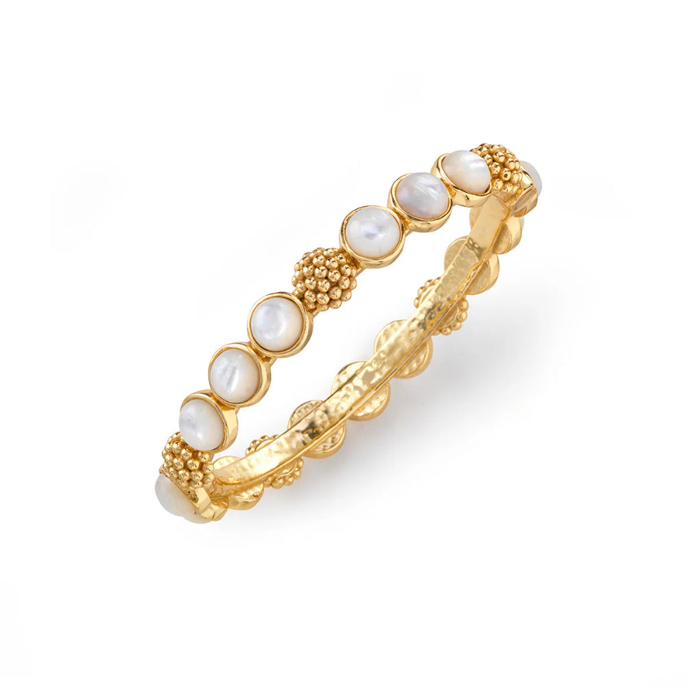 Elegant 18k Gold-Plated Mother of Pearl Capucine De Wulf Berry Hinged Bangle