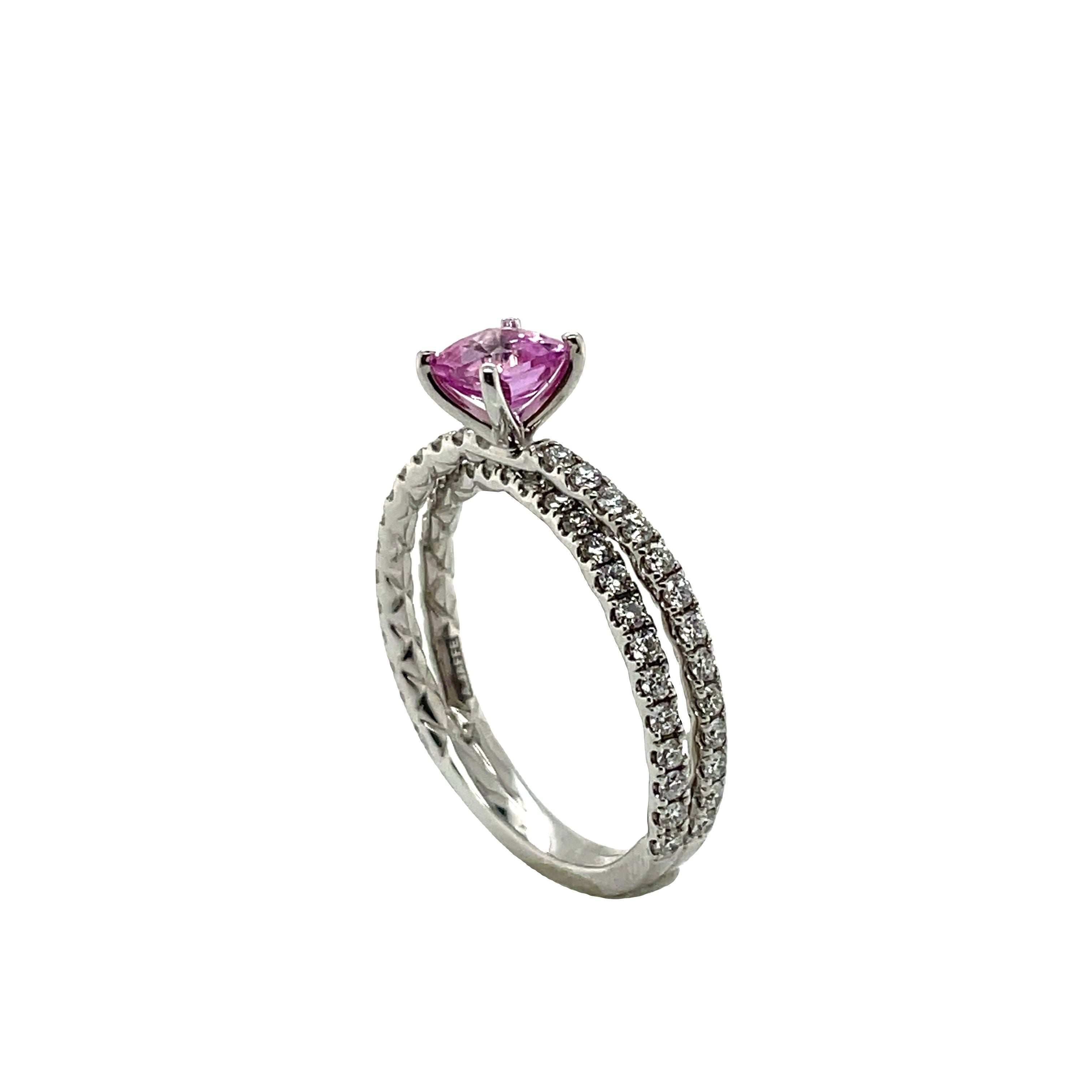 Exquisite 18k White Gold Pink Sapphire and Diamond Intertwined Ring