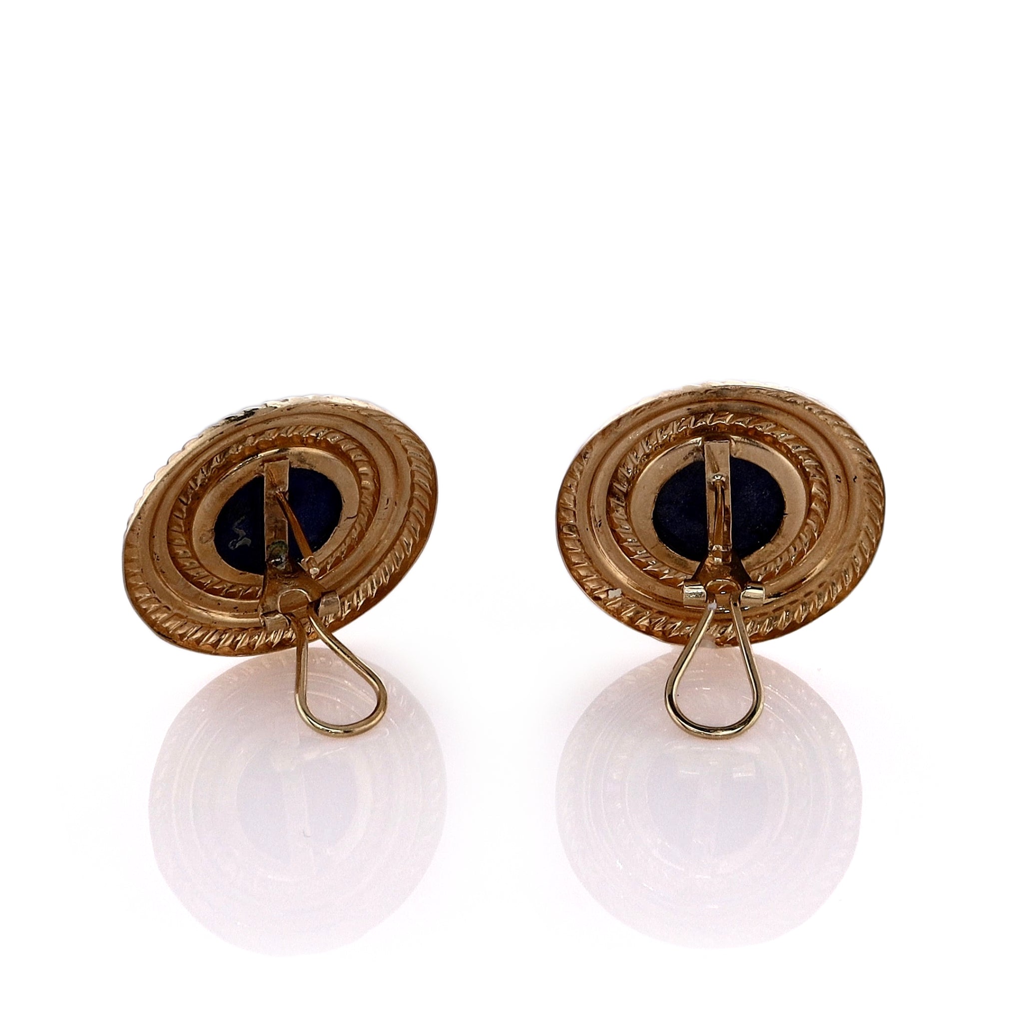 14k Yellow Gold Estate Rope-Edge Frame Stud Earrings with Blue Lapis