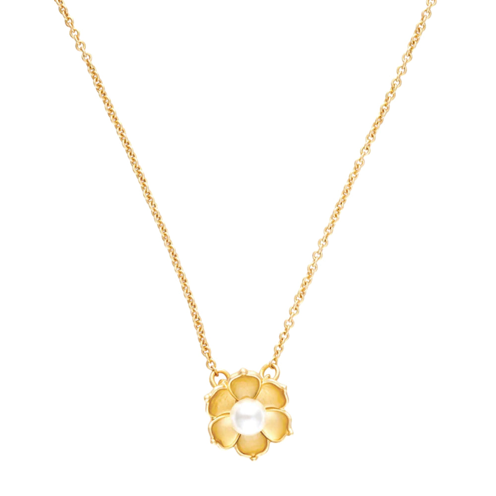 18-Inch Matte Gold Plated Bloom Necklace with Faux Pearl Magnolia Charm