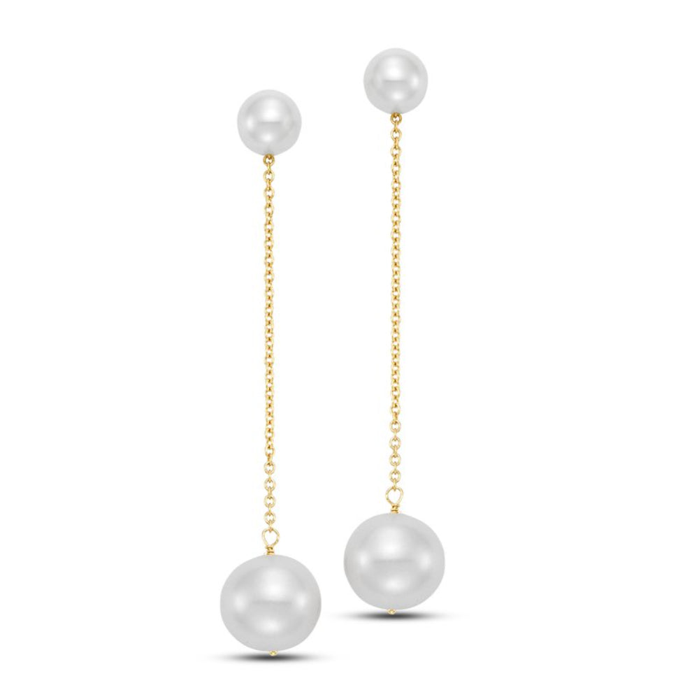 Exquisite 14k Gold Chain Drop Earrings Adorned with Freshwater Pearls