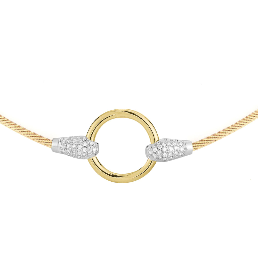 Stunning 14k Gold Pave Diamond Accented Open Circle Necklace for Women's Jewelry Collection