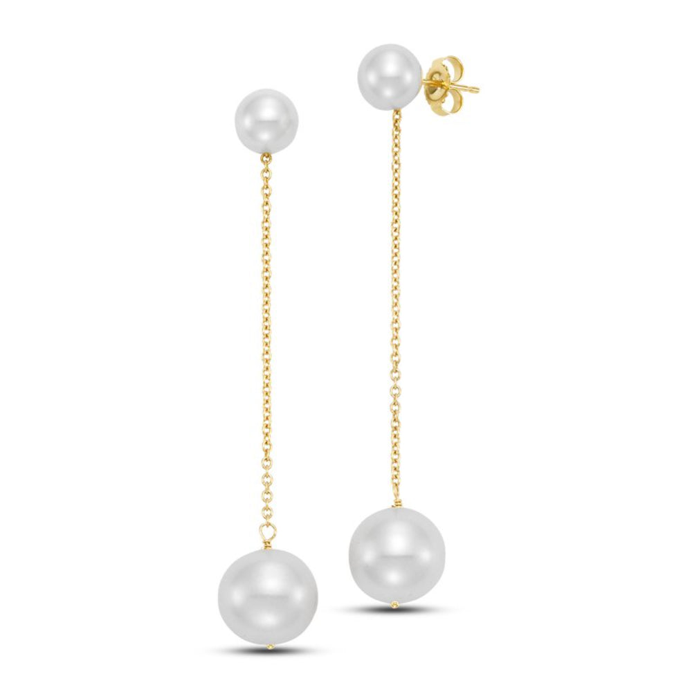 Exquisite 14k Gold Chain Drop Earrings Adorned with Freshwater Pearls