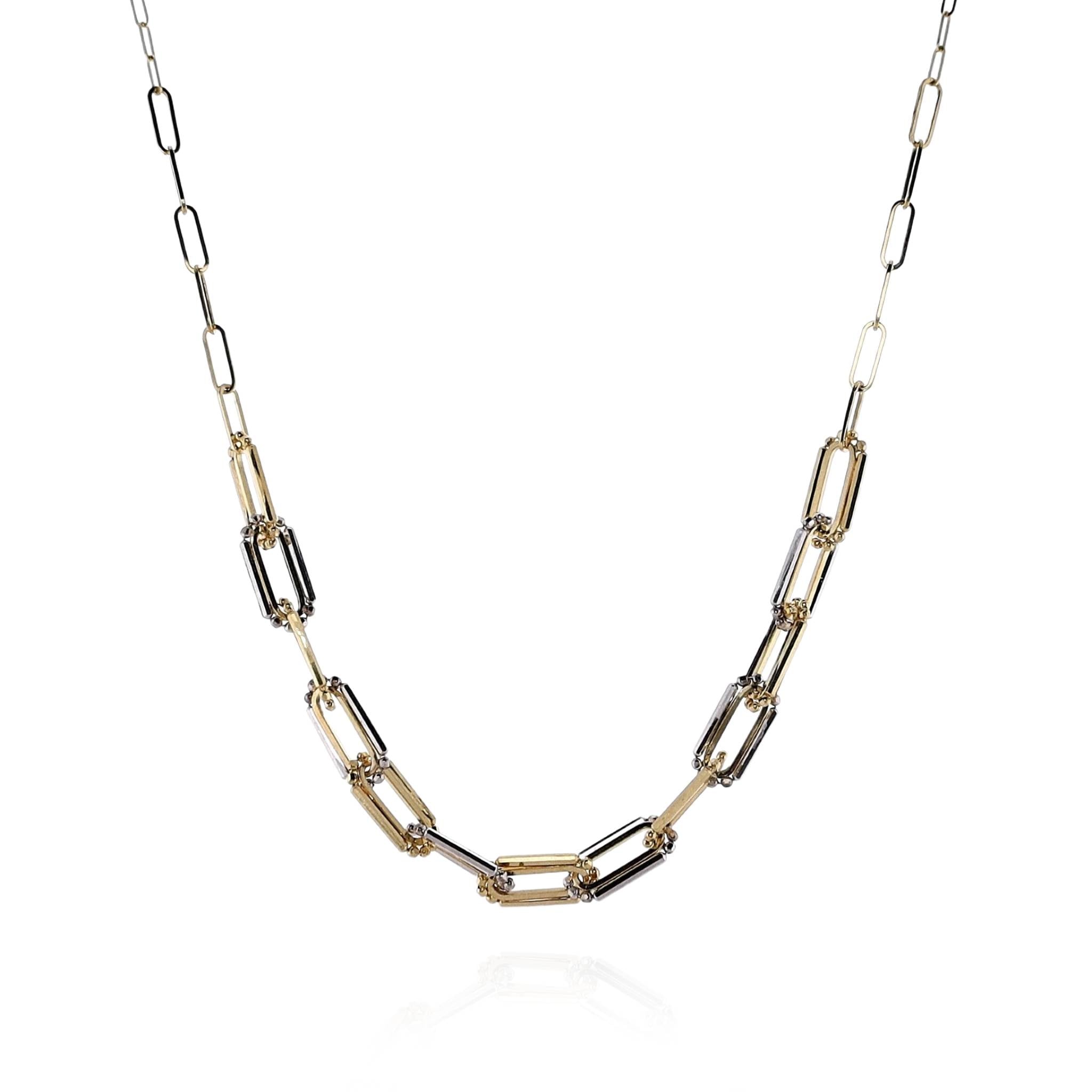 14k Two-Tone Adjustable 16 - 18 Inches Paperclip Link Gold Necklace