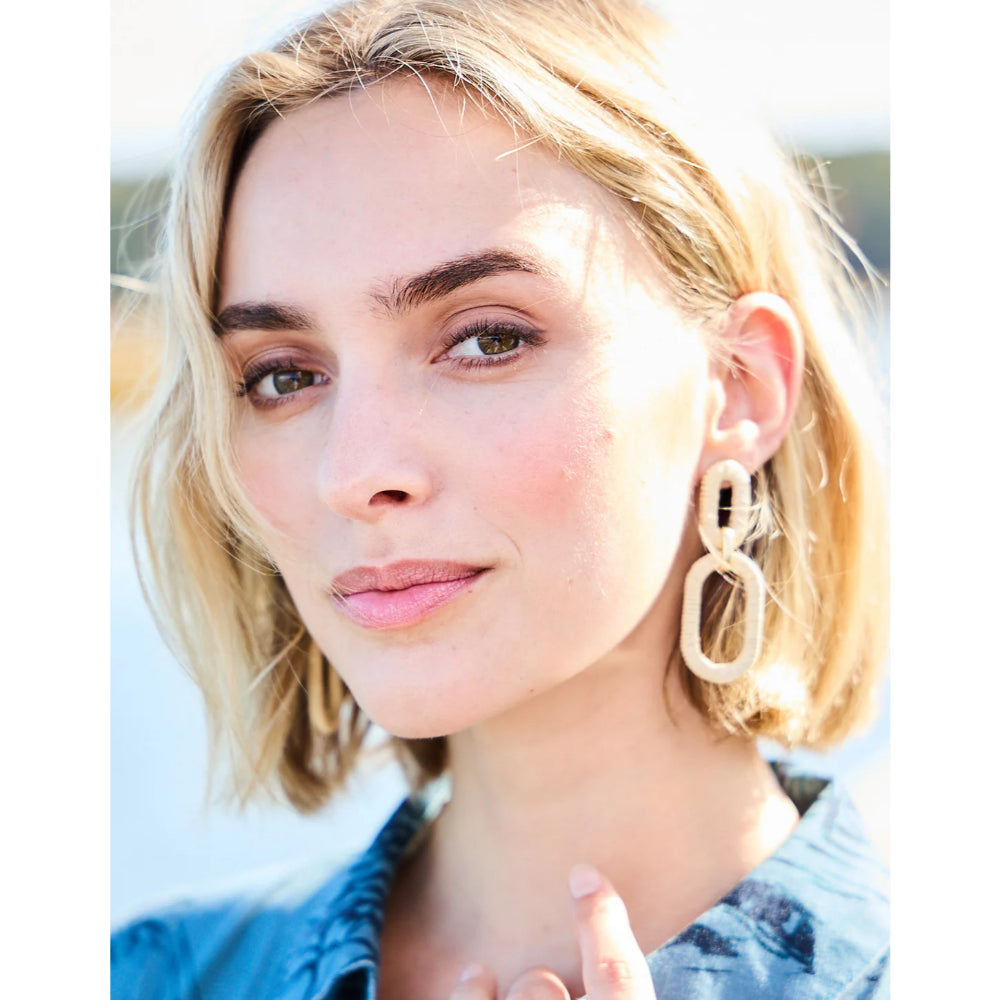 18kt Matte Gold Plated Spartina Lightweight Straw Oval Link Earrings