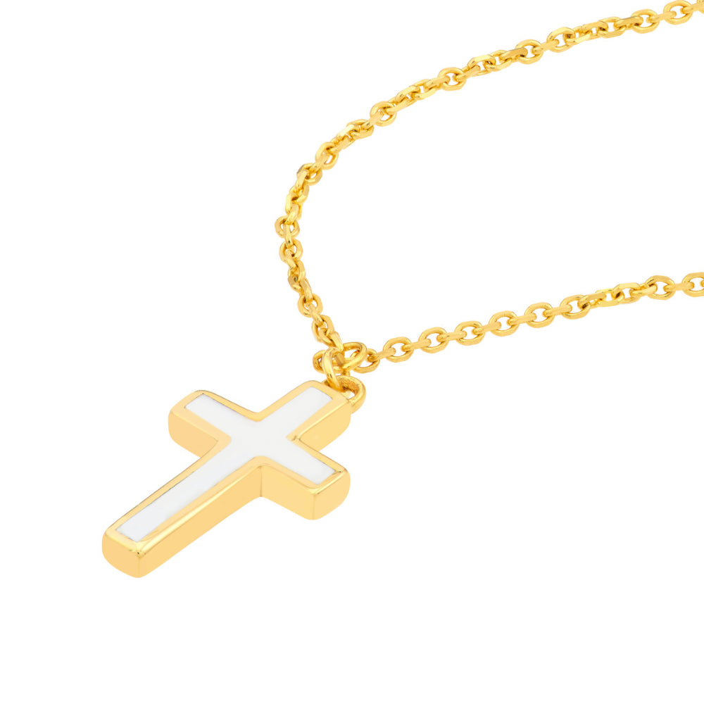 14k Gold Enameled Cross Design Pendant Necklace for Fashion Jewelry Lovers