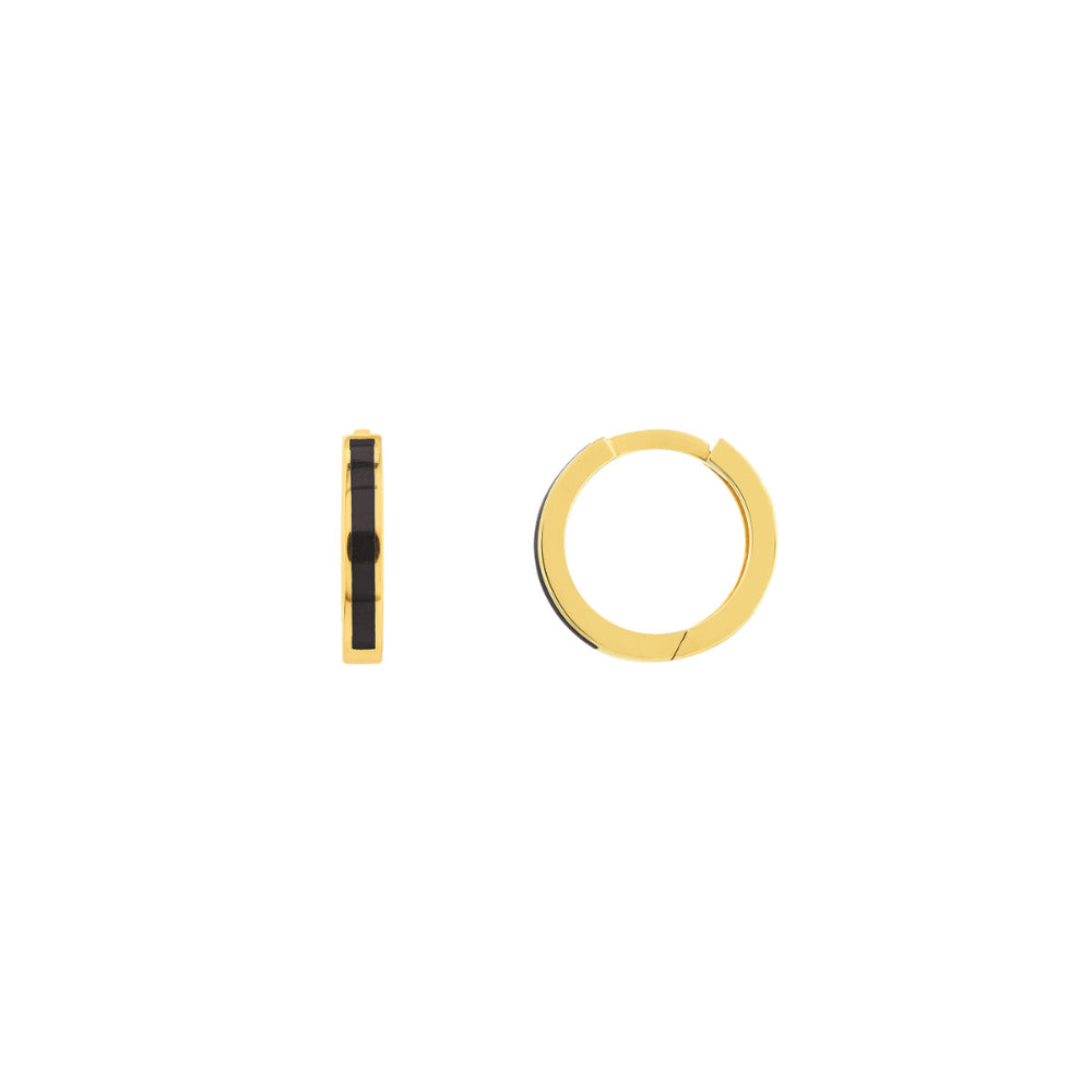 Gorgeous 14k Gold Black Enamel Tiny Hoop Earrings for Babies