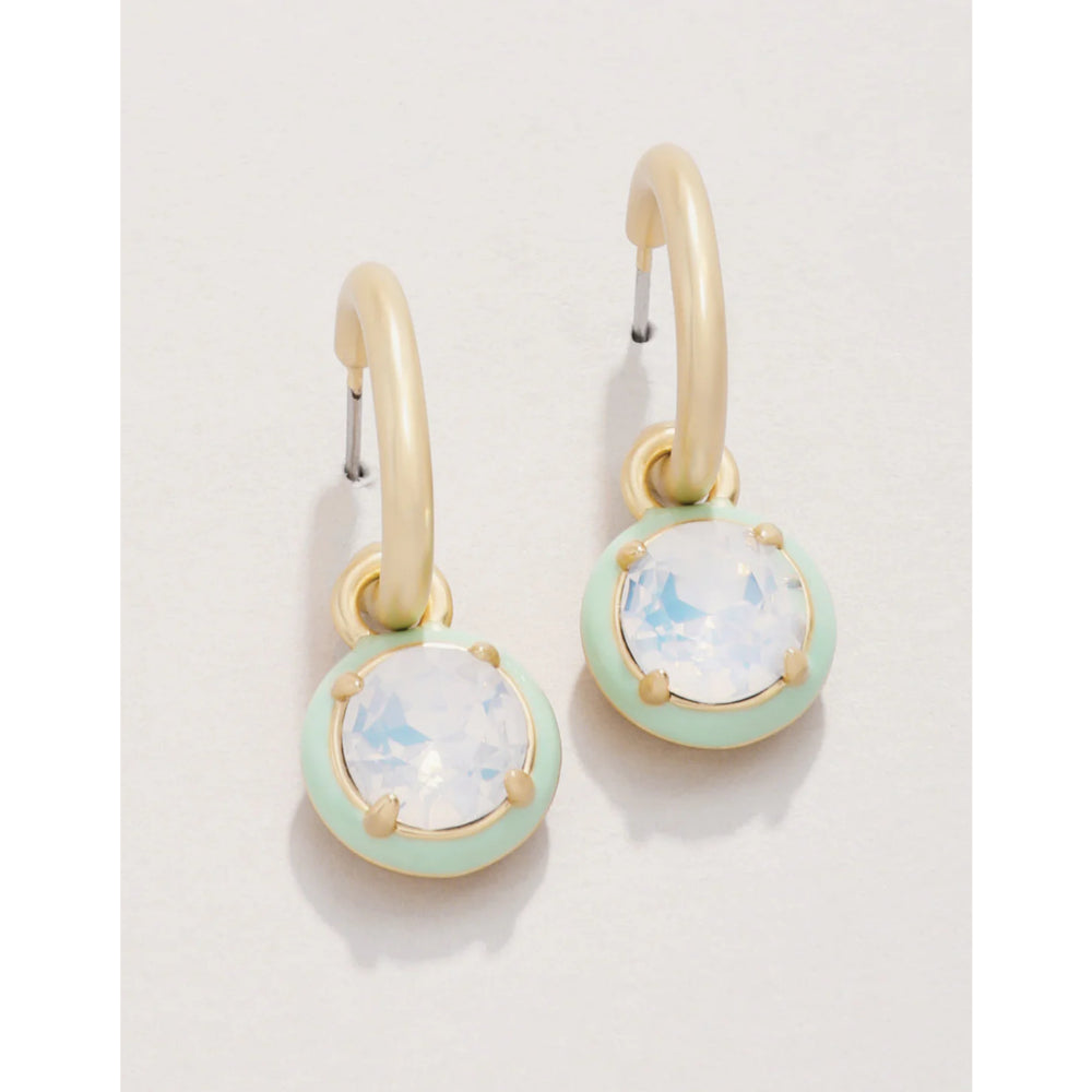 18kt Matte Gold Plated White Opal Clara Drop Hoop Earrings