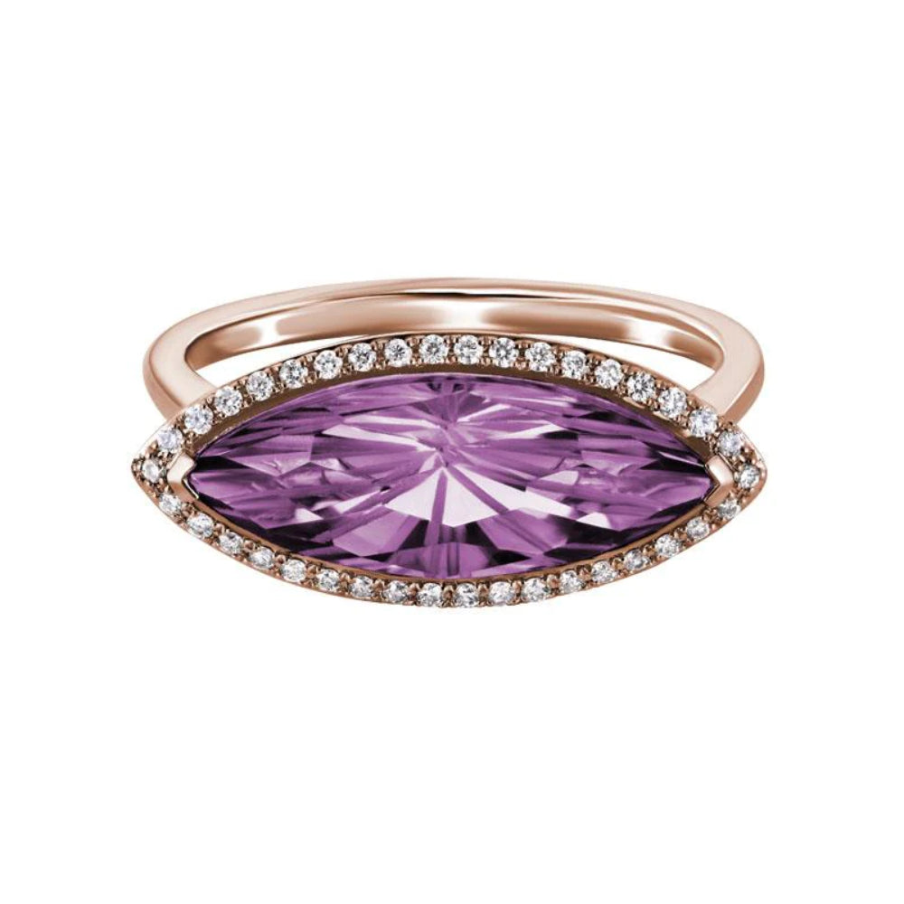 Stunning 14k Gold Marquise Cut Gemstone with Diamond Halo Ring