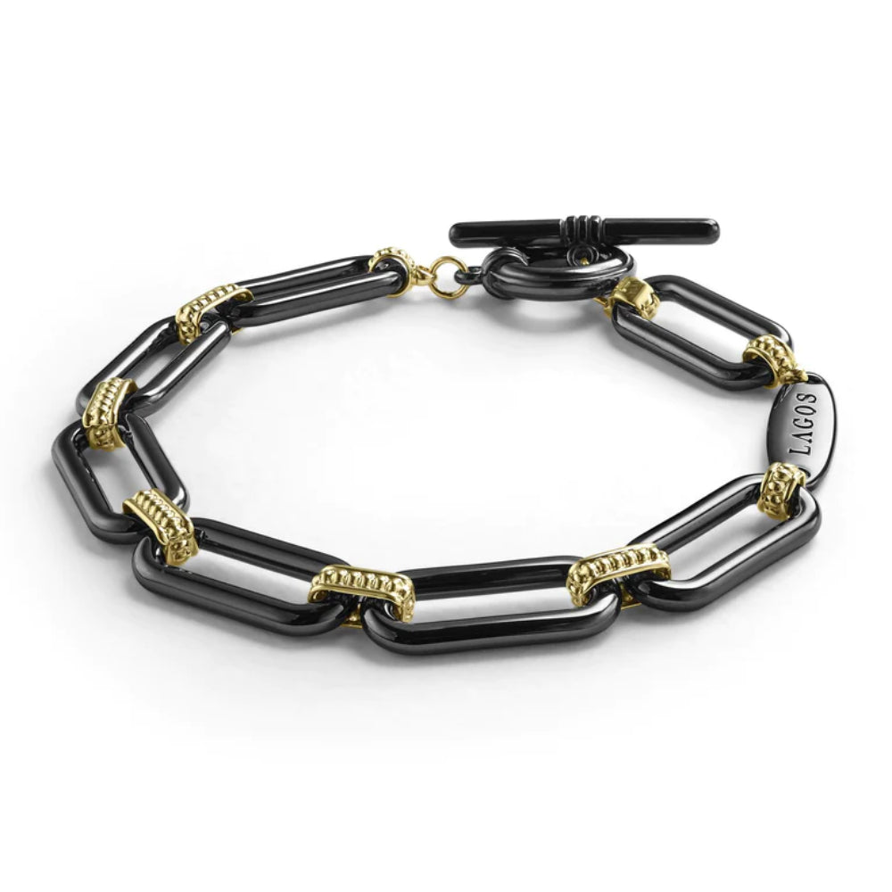 Lagos Signature 18k Gold and Black Ceramic Bold Link Bracelet