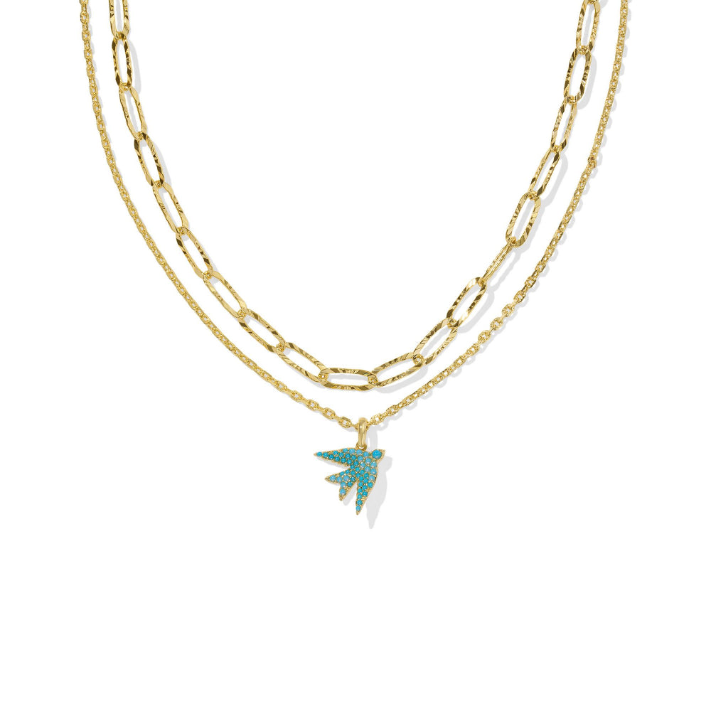 Kendra Scott Stylish Melody Bird Multi-Strand Fashion Necklace with Teal Crystal
