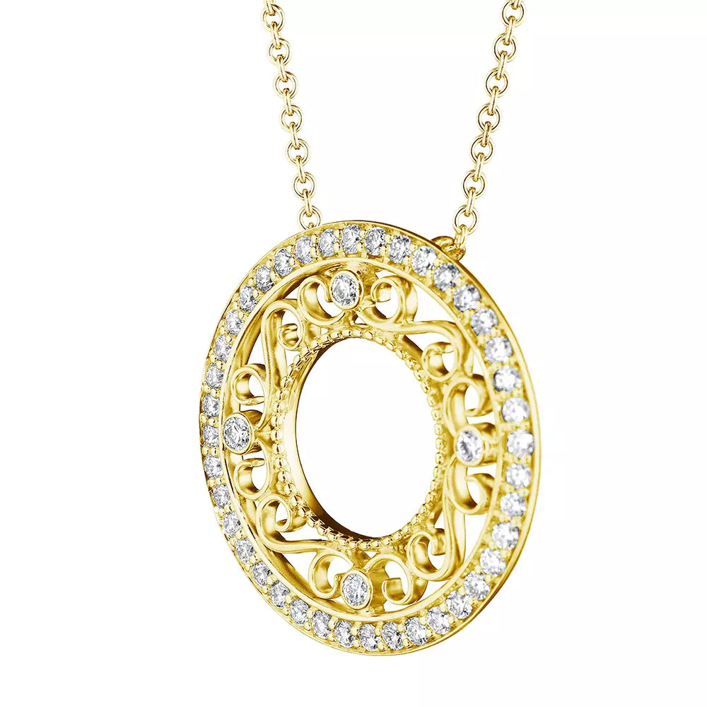 Verragio 18k Gold Diamond Filigree Adjustable Circle Pendant