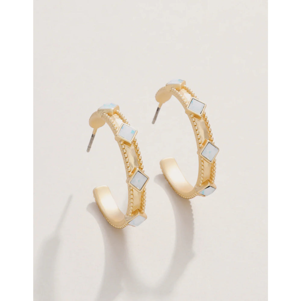 Spartina White Opal-Inlaid Classic Harris Style Hoop Earrings for Women