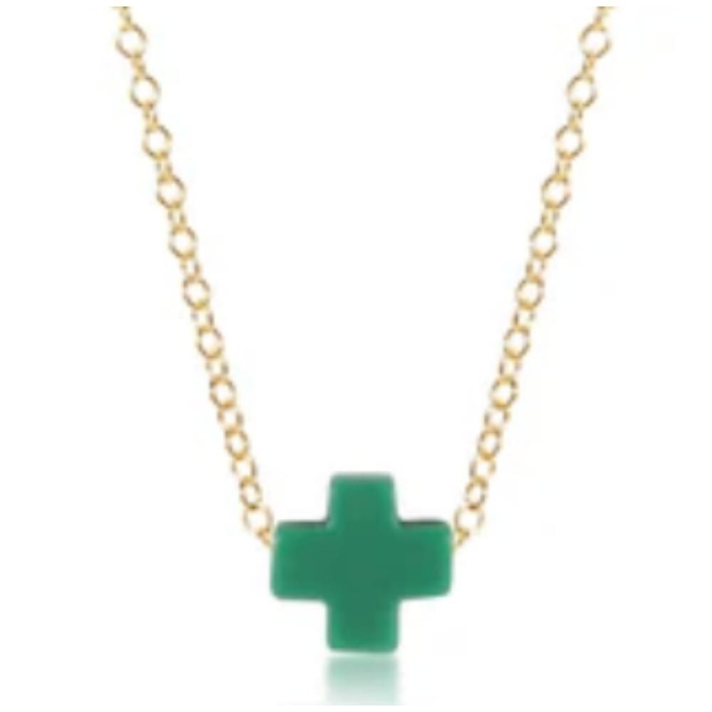 14kt Gold-Filled eNewton eGirl Signature Cross Emerald Necklace, 14'' Chain