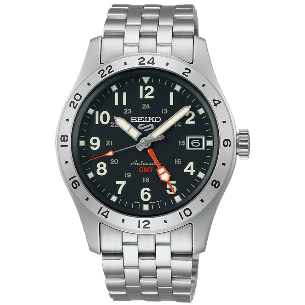 Seiko 5 Sports Field GMT Automatic Watch with Red Prominent Hand