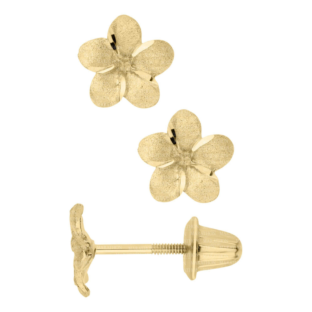 14k Yellow Gold Children's Floral Design Earrings for Kids