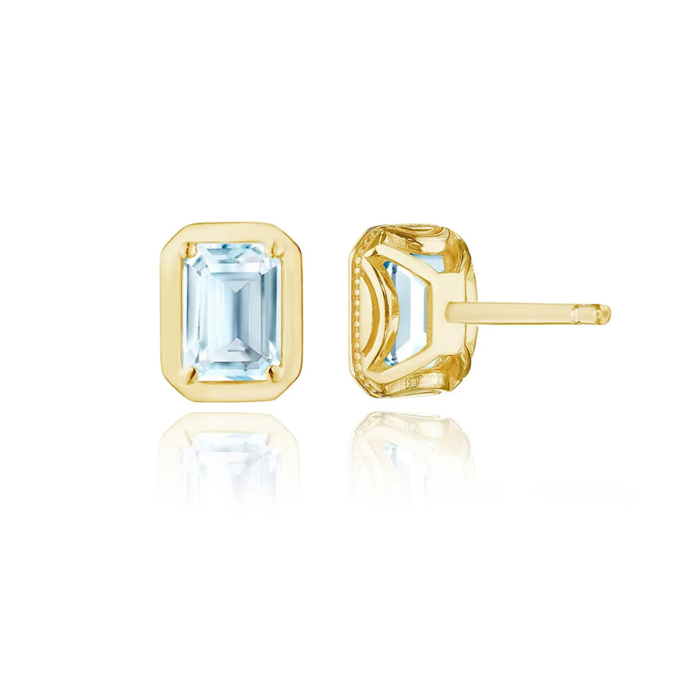 Tacori Allure Sky Blue Topaz Emerald Stud Earrings in 18k Yellow Gold