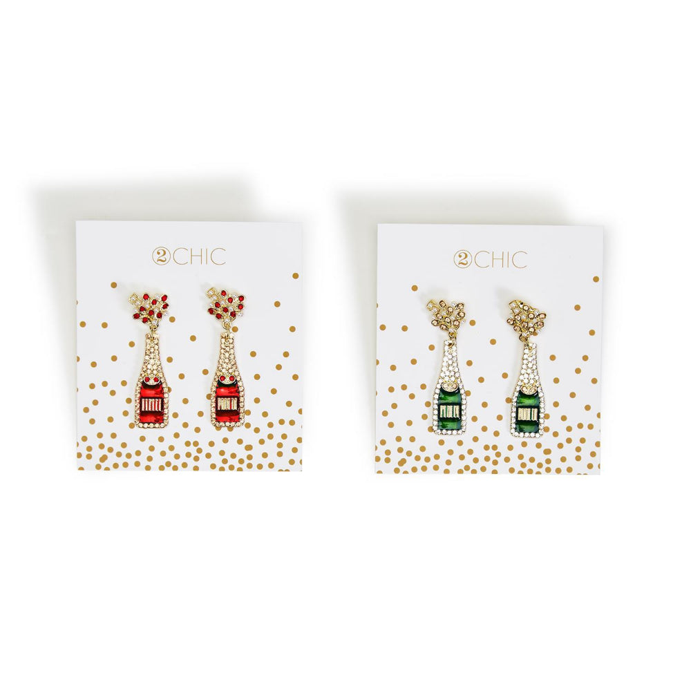 Two's Company Embellished Wine Bottle-Shaped Earrings for Holidays