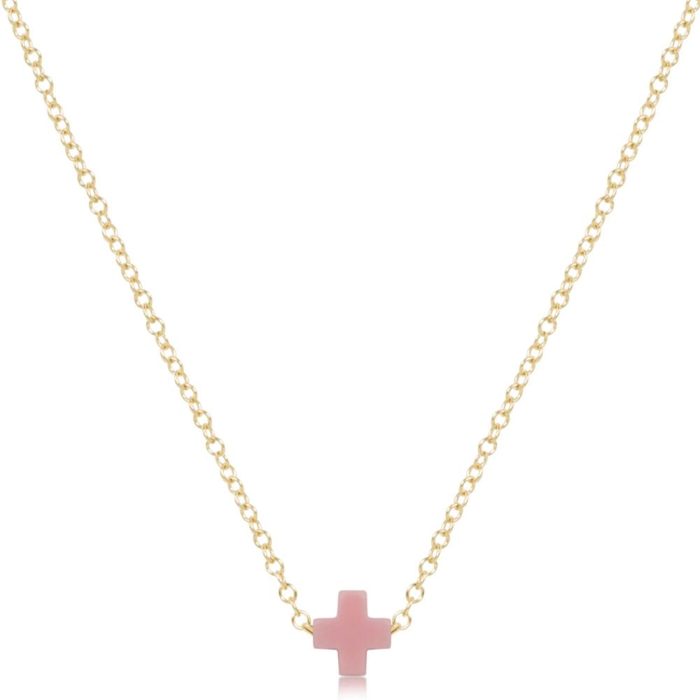 enewton 16-Inch Gold Necklace with Signature Small Pink Cross Charm, Ideal for Layering