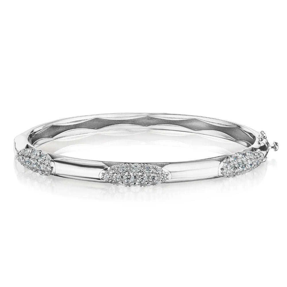 Tacori 18k Gold High Polish Bold Bangle with 360° Crescent Eclipse Design and Round Brilliant Diamonds