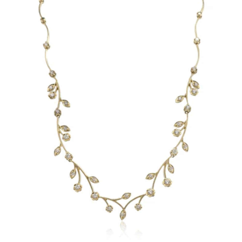 Simon G. Exquisite 14k Gold Diamond-Embellished Floral Garden Necklace for Women