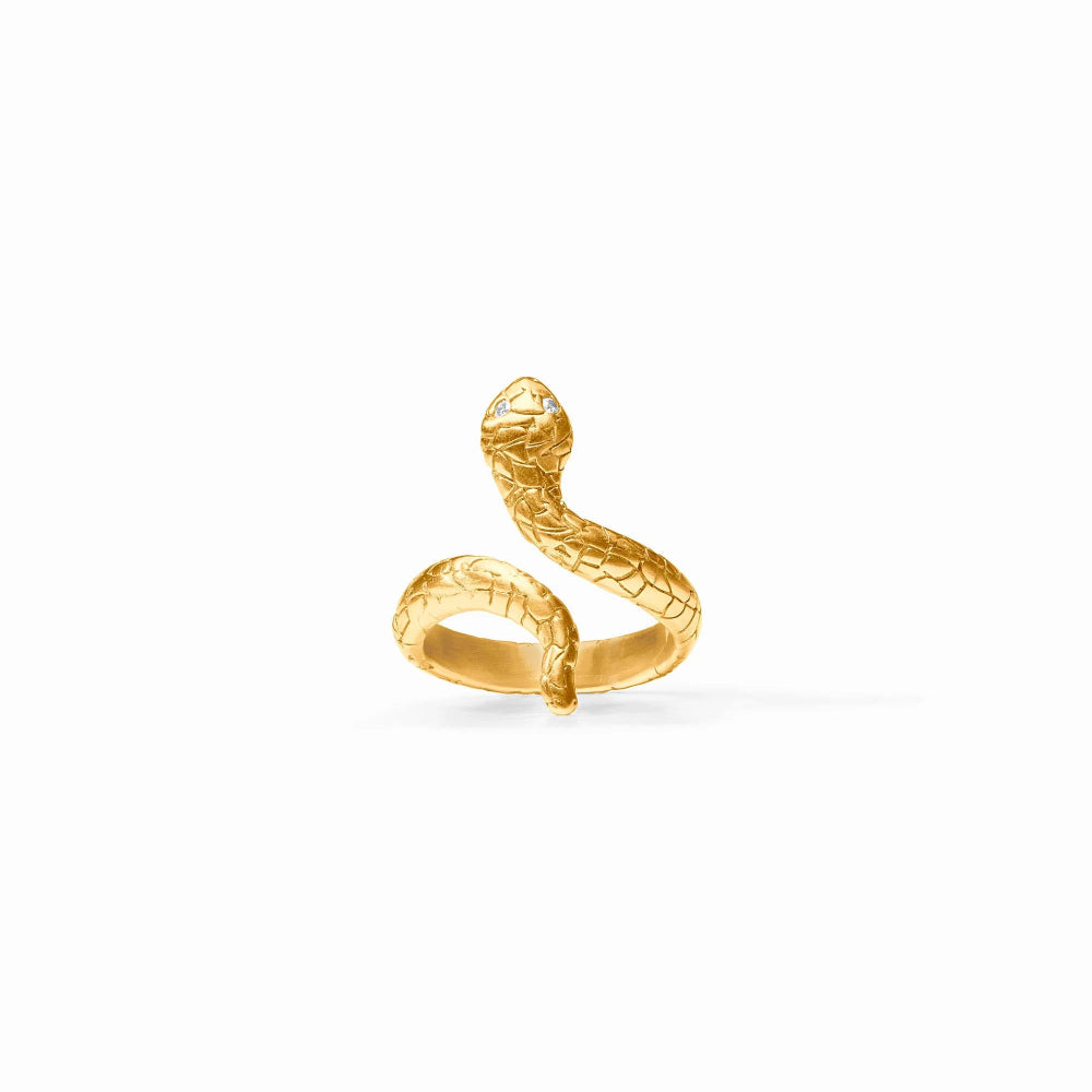Exquisite Julie Vos Adjustable Snake Ring with 24K Gold Plate and CZ Gemstones