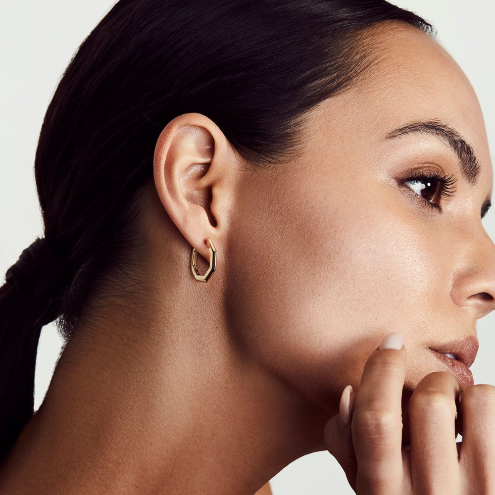 Michael M. 14k Gold Medium-sized Octagon-shaped Knifed-edge Hoop Earrings for Everyday Wear