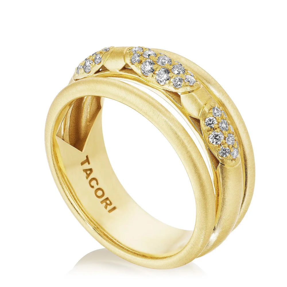 Tacori 18k Gold Satin Stacked Ring with Crescent Eclipse Diamond Design