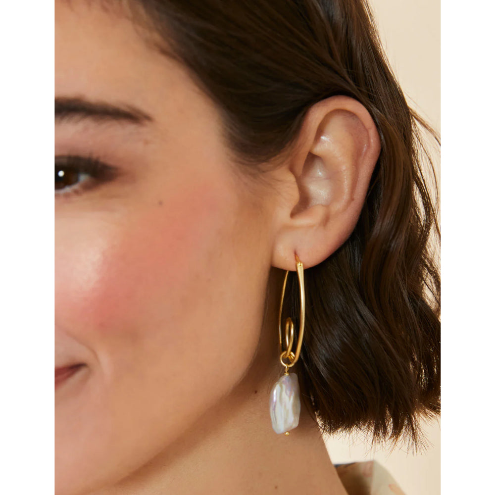 18kt Matte Gold Plated Spartina Pearl Loop Hoop Earrings for Spring