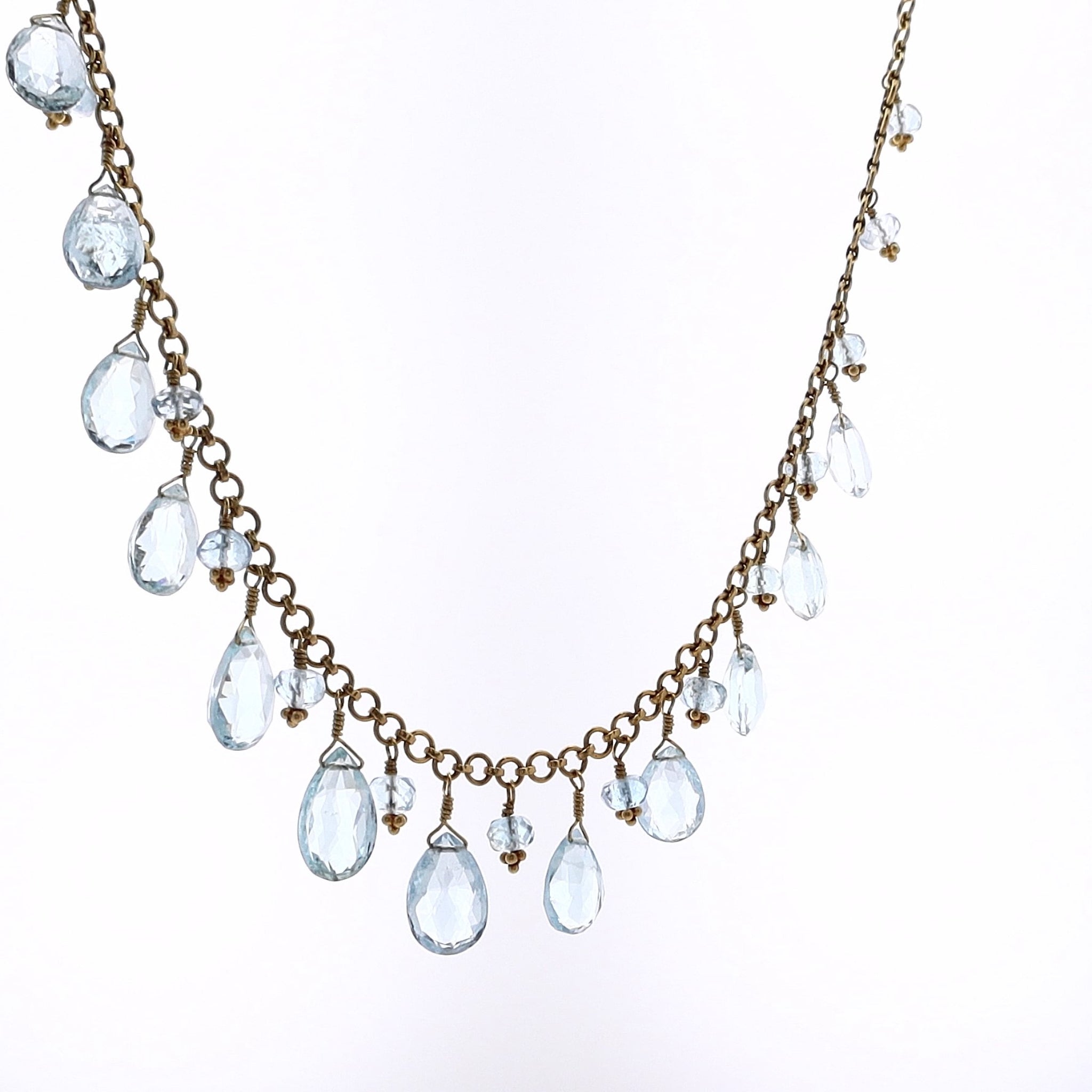 22k Yellow Gold Estate Necklace with Alternating Aquamarine Briolettes