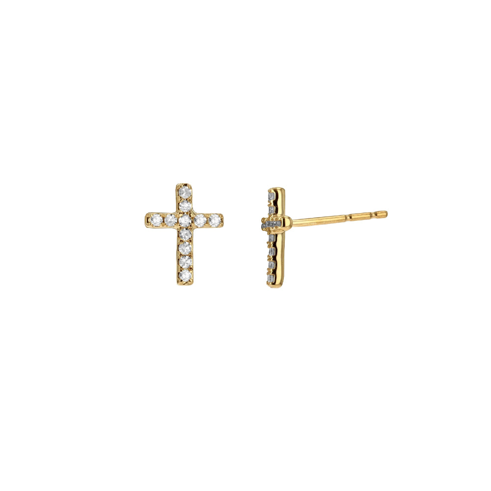 14k Yellow Gold Diamond Cross Stud Earrings by Rachel Reid
