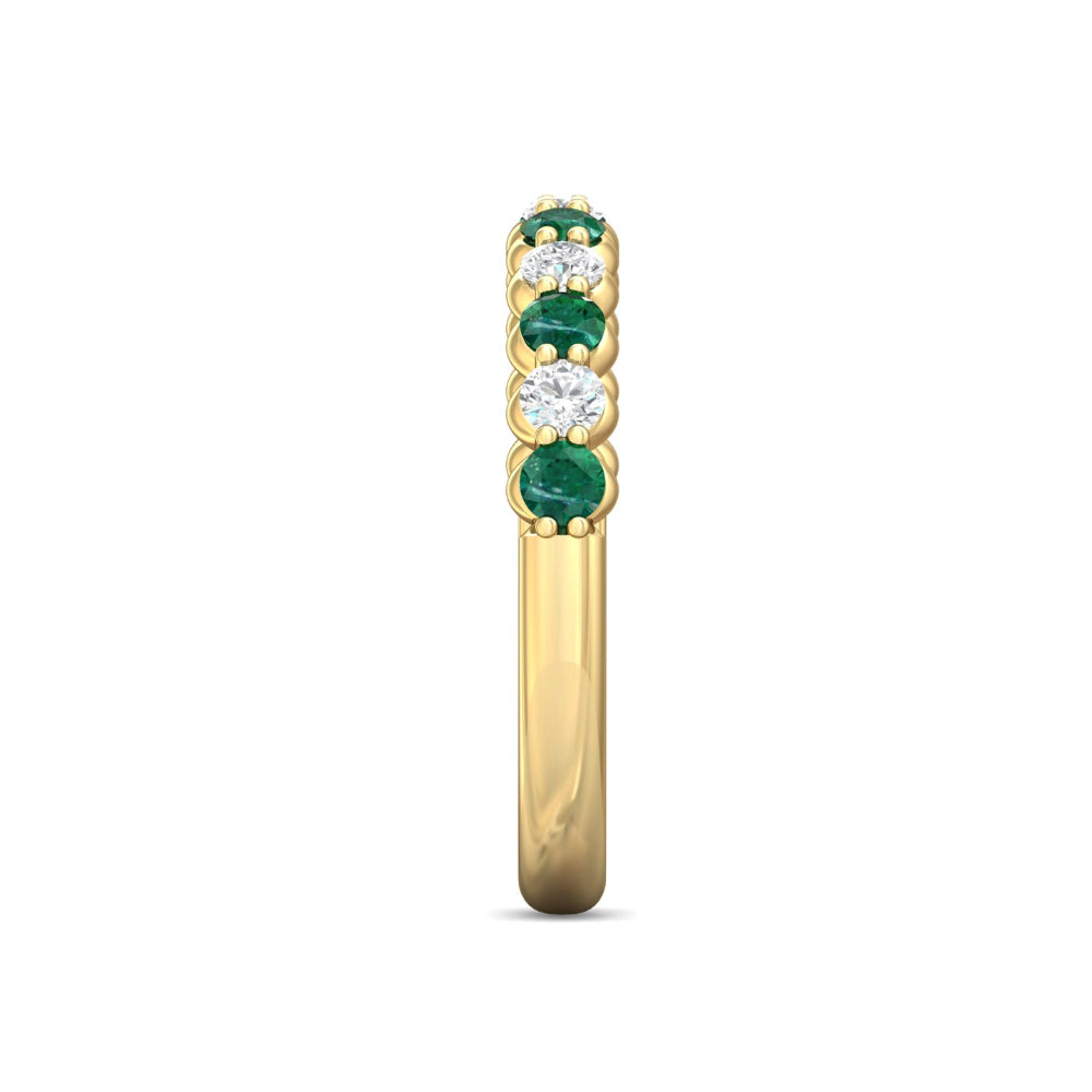 14k Yellow Gold Martin Flyer Diamond and Emerald Half Eternity Band Jewelry