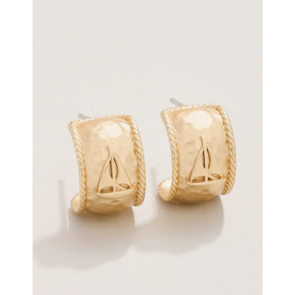 Stylish 18kt Matte Gold Plated Spartina Set Sail Hoop Earrings for Coastal Fashion