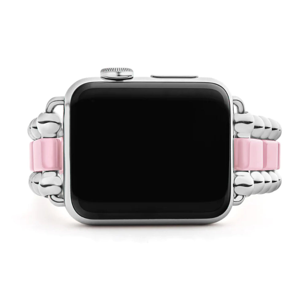 Lagos Luxury Smart Pink Ceramic and Stainless Steel Watch Bracelet for Apple Watch in Sizes 38mm - 45mm