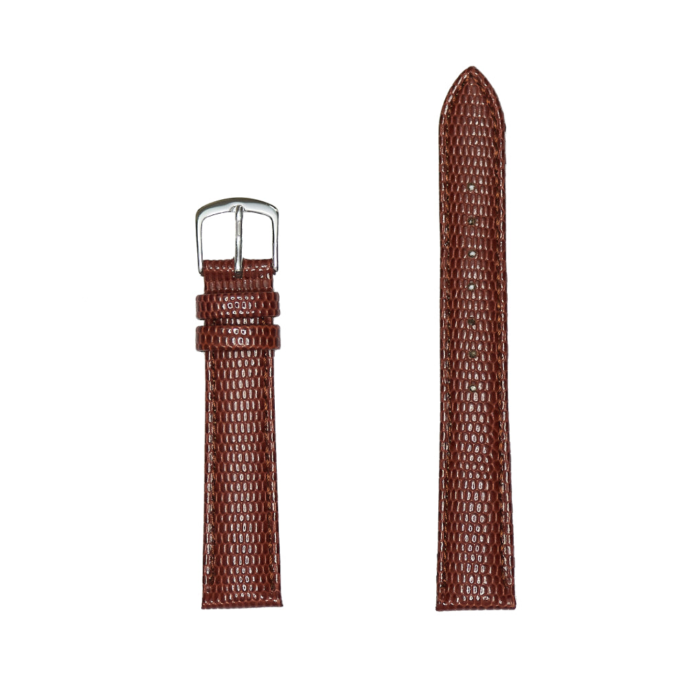 Brown Men's Luxury Genuine Lizard Grain Padded Stitched Watch Band