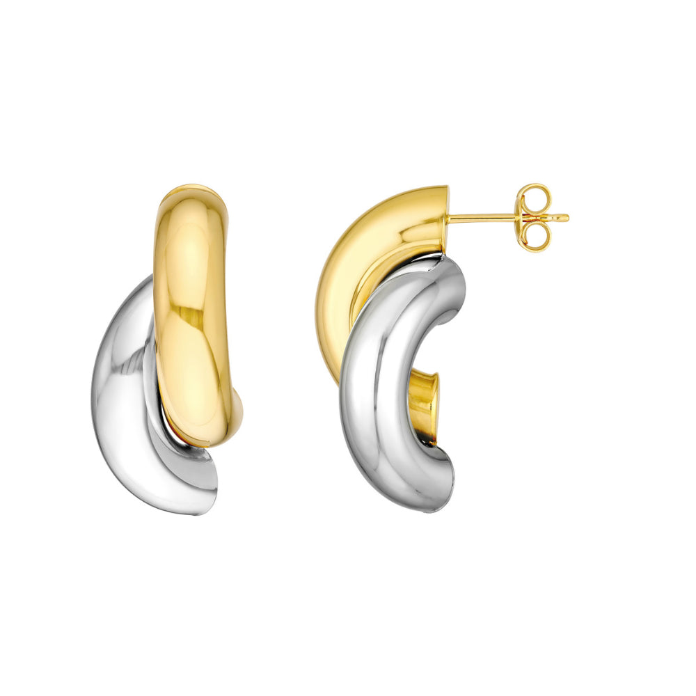 14k Gold Two-Tone Double Half Circle Stud Earrings for Daily Wear