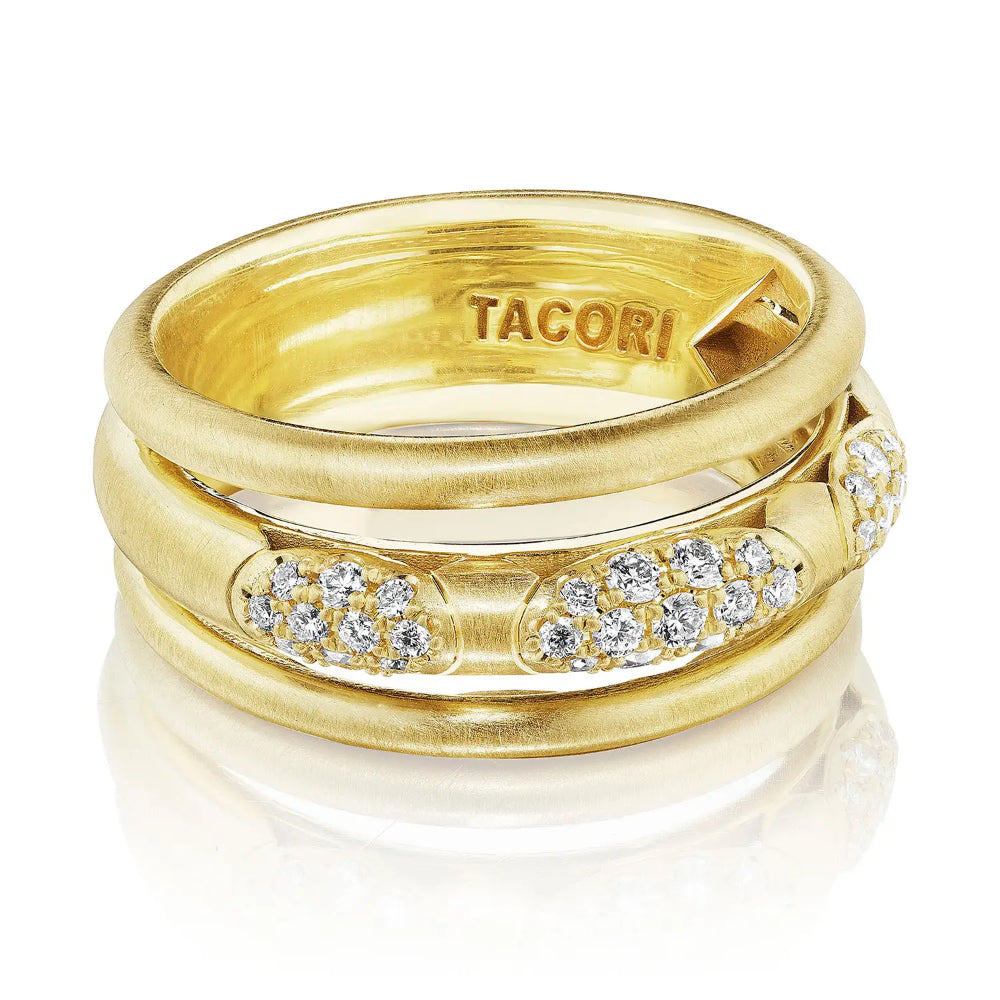 Tacori 18k Gold Satin Stacked Ring with Crescent Eclipse Diamond Design