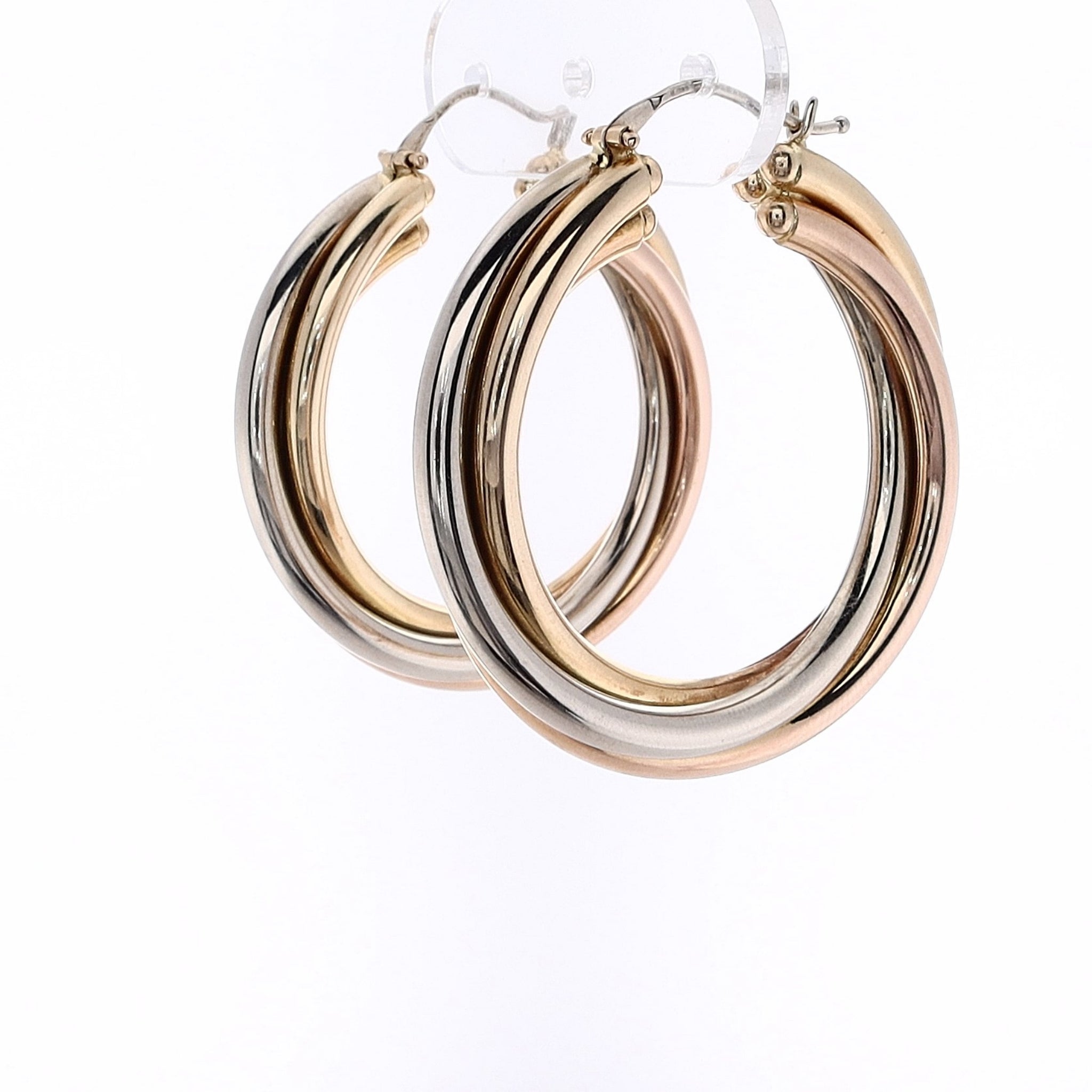 Large 14 Karat Tri - Tone Gold Polished Twisted Hoop Earrings for Elegance