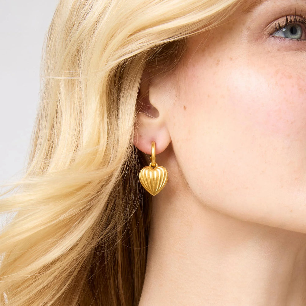 Julie Vos 24K Gold Plated Puffy Heart Hoop & Charm Earrings for Pierced Ears