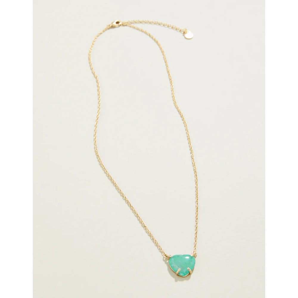 17-Inch Seafoam Synthetic Opal Heart Necklace in 18kt Matte Gold Plating