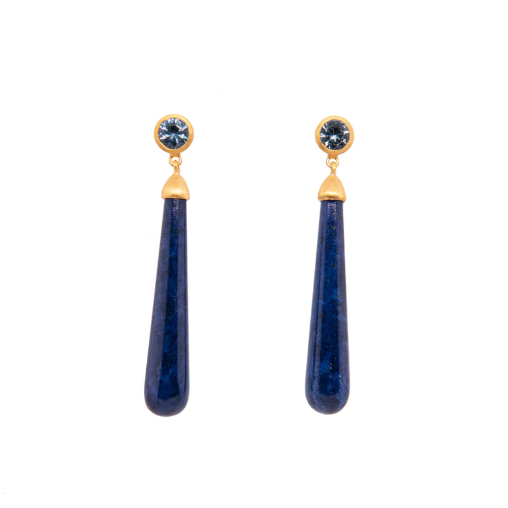 Exquisite Long Drop Earrings with Joyla Sky Blue Topaz and Dark Lapis