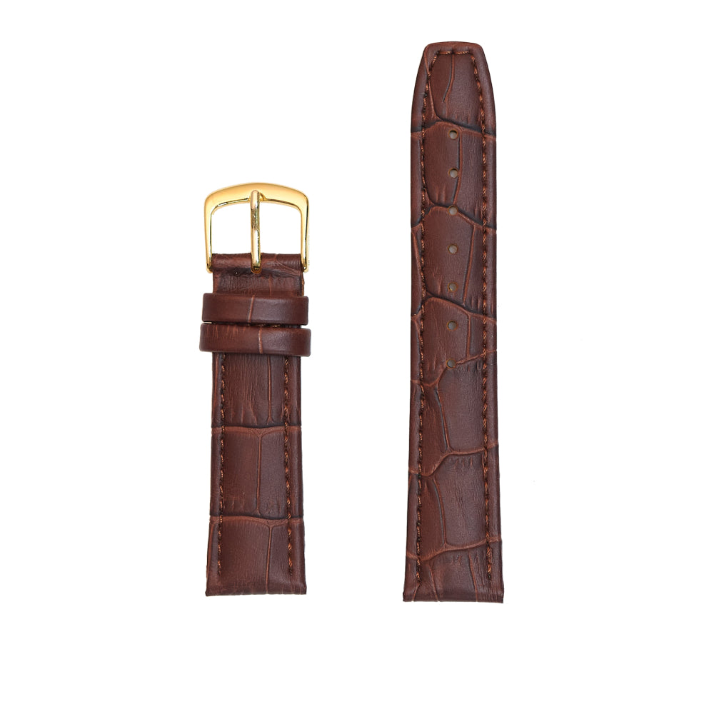 Brown Ladies' Genuine Calfskin Alligator Grain Padded Leather Watch Band